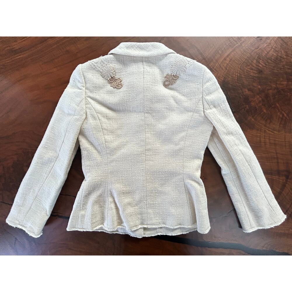 Dolce & Gabbana 2000s IT 36 Embroidered Cotton Tweed Jacket Cream Silk US 0-2 XS - Picture 3 of 6